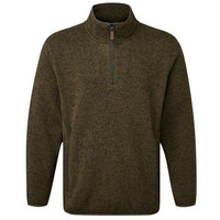 Green men's pullover with long sleeves, stand collar and quarter-length front zip