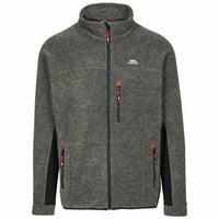 Trespass Jynx olive-gray striped fleece jacket with stand collar and three zip pockets