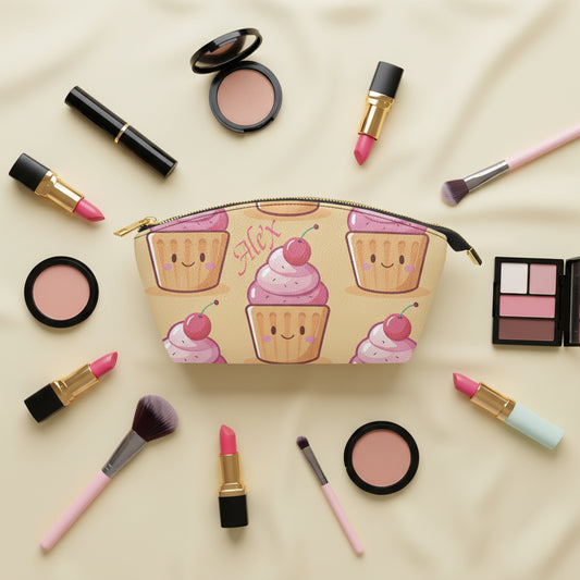 Leather Makeup Bag, Personalized Custom Cherry Toiletry Fun Travel Gift for Her, Cosmetic Bag