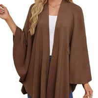 Women’s drape shawl cape in dark brown with draped front and wide sleeves