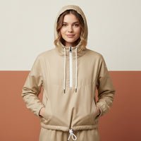 Windbreaker Beige | Women's Cropped Pullover Hooded Jacket