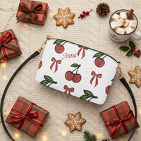 Small Canvas Crossbody Purse | Personalized White Cherry & Red Bow Bag