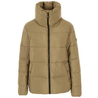 Army padded jacket with a deep collar, front zip and stud-fastening pockets