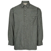 Champion men's dark green check fleece-lined shirt with button front and chest pocket