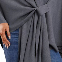 Women's cape shawl with front tie, dark gray draped wrap