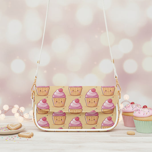 Cross Body Bag, Custom Underarm Cherry Cupcake Purse, PU Leather, Chain Personalized Shoulder Handbag