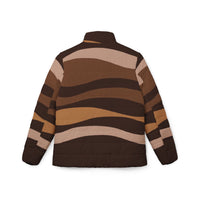 Chocolate Brown Puffer Coat | Dark Brown Abstract Design Padded Jacket