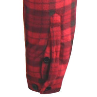 Men's red plaid sherpa shirt jacket sleeve cuff with adjustable button tabs
