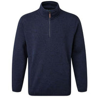 Navy men's pullover with long sleeves, stand collar and quarter-length front zip