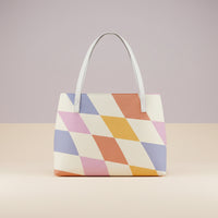Checkered Tote Bag | Pastel Multicolor Retro Wavy Shoulder Bag
