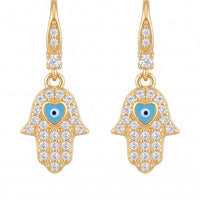 Hamsa Hand Drop Earrings Gold-0