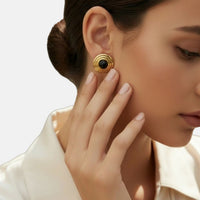 Como Large Round Stud Earrings Onyx Gold-1