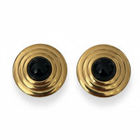 Como Large Round Stud Earrings Onyx Gold-0
