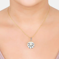 Art Deco Scallop Shell Pendant Necklace Sapphire Blue With Pearl Gold-1