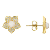 Forget Me Not Pearl Stud Earrings Gold-2