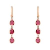 Rose gold triple teardrop earrings with three pink tourmaline drops