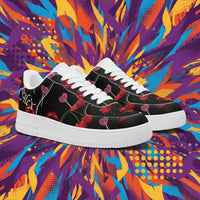 Custom Black & Red Low Top Sneakers | Edgy Cherry Lips & Lollipop Print