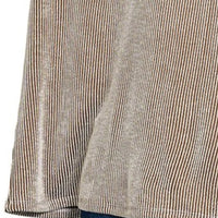 Striped oversized short-sleeve top with side drape and straight hem, brown-and-cream