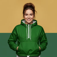 Green Windbreaker | Women's Cropped Pullover Hooded Jacket