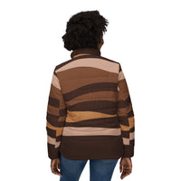 Chocolate Brown Puffer Coat | Dark Brown Abstract Design Padded Jacket