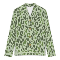 Green Leopard Print Buttoned Cardigan