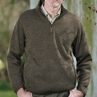 Green men's quarter-zip pullover with stand collar and side pockets