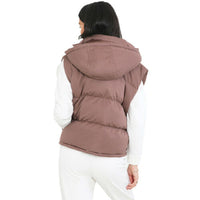 Ladies brown padded hooded gilet, back view with quilted body