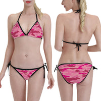 Triangle Bikini Set Pink Camo Print Adjustable String Tie Swimwear
