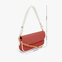 Red leather shoulder bag with white top handle and gold chain strap