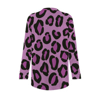 Purple Leopard Print Open-Front Cardigan with Pockets