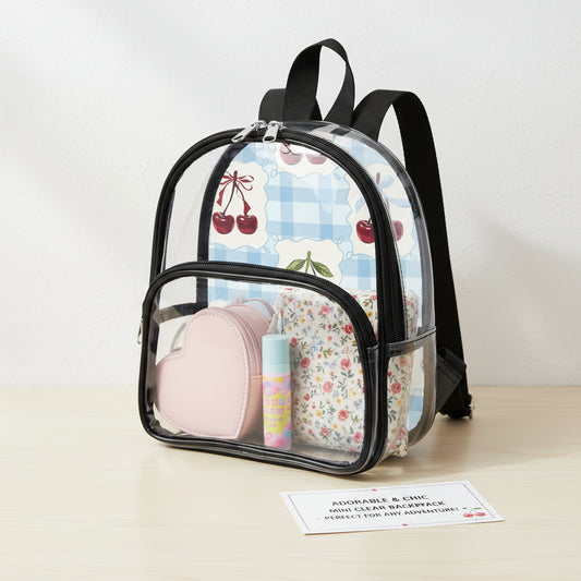 Clear Mini Backpack, Personalized Gift For Her, Transparent PVC Custom Bag, Cherry Print Backpack
