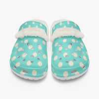 Polka Dot Shoes Fluffy Lined Clogs in Light Blue and Cream