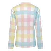 Women's V Neck Lightweight Cardigan in Pastel Gingham