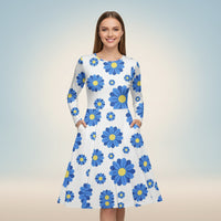Sunshine Daisy Blue Floral Dress | Blue White Yellow Midi