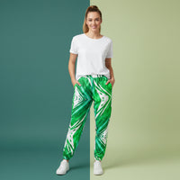 Green And White Track Pants | Unisex All-Over Print Streetwear Joggers