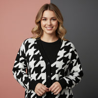 Houndstooth Cardigan | Unisex Aesthetic Preppy Jacquard Knit