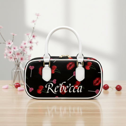 Cross Body Bag, Top Handle Personalized, Cherry Lips Crossbody, Fun Print Small Handbag