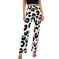 Multi Color Leopard Print Flared Pants Women’s Vibrant Animal Print Trousers