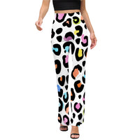 Multi Color Leopard Print Flared Pants Women’s Vibrant Animal Print Trousers