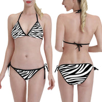Triangle Bikini Set Black and White Zebra Print Adjustable String Swimwear