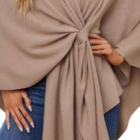 Light beige cape shawl front tie knot with gathered pleats