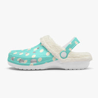 Polka Dot Shoes Fluffy Lined Clogs in Light Blue and Cream