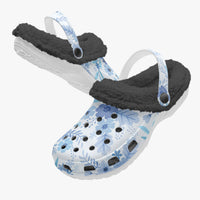 Women's Blue Floral Fluffy Clogs Lined Comfort Shoes