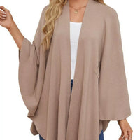 Women's light beige cape shawl with front tie and wide drape sleeves