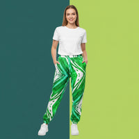 Green And White Track Pants | Unisex All-Over Print Streetwear Joggers