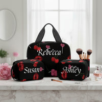 Black Vanity Case Set | Personalized 3 Piece Cherry Lips Travel Organizer