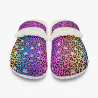 Rainbow Multi Color Leopard Print Lined Clogs