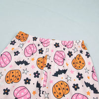 Pink pumpkin print pajama shorts with elastic waistband