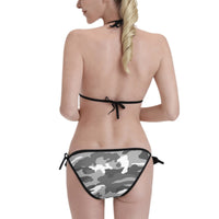 Triangle Bikini Set Grey Camo Print Adjustable Tie String Swimwear