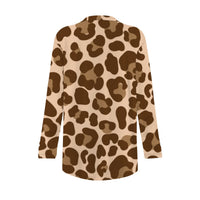 Brown Leopard Print Open-Front Cardigan with Pockets